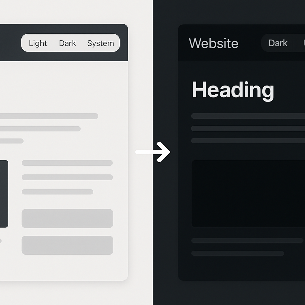 A website in two color versions with a switch between Light, Dark and System.