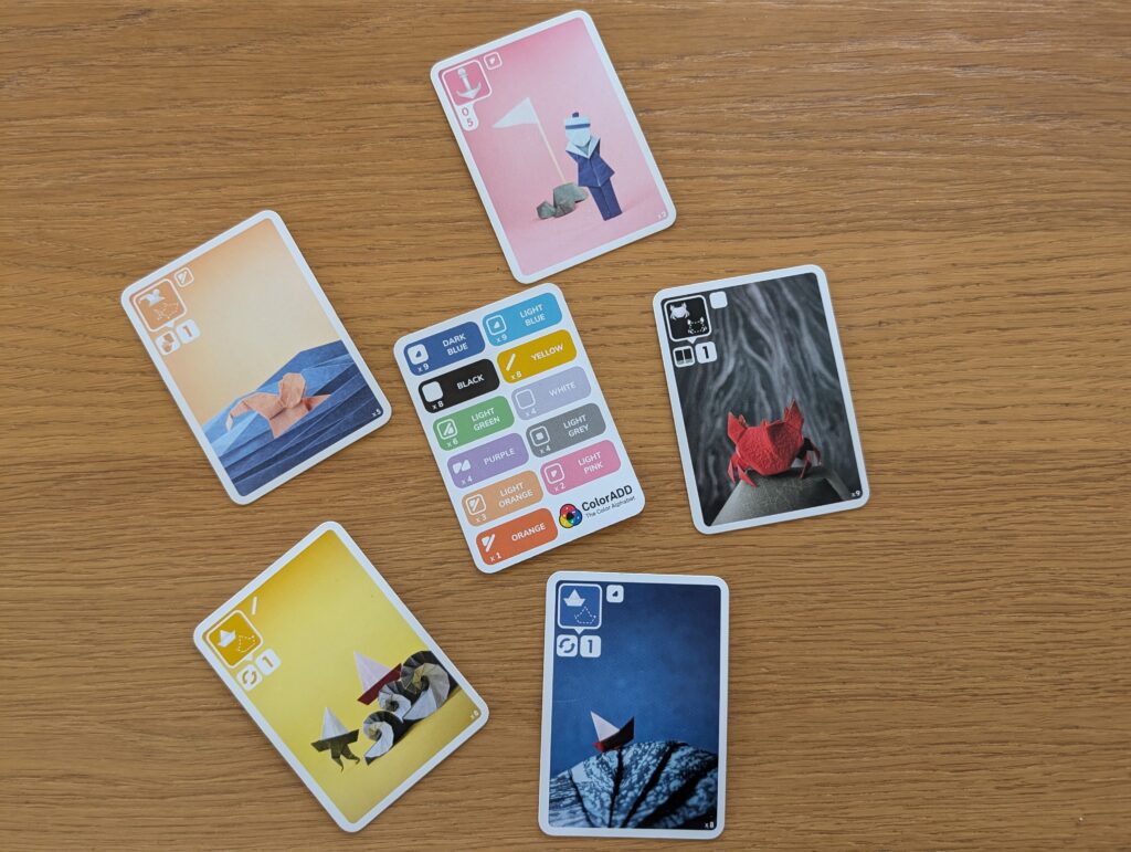 Cards with ColorADD symbols from the game Sea Salt & Paper